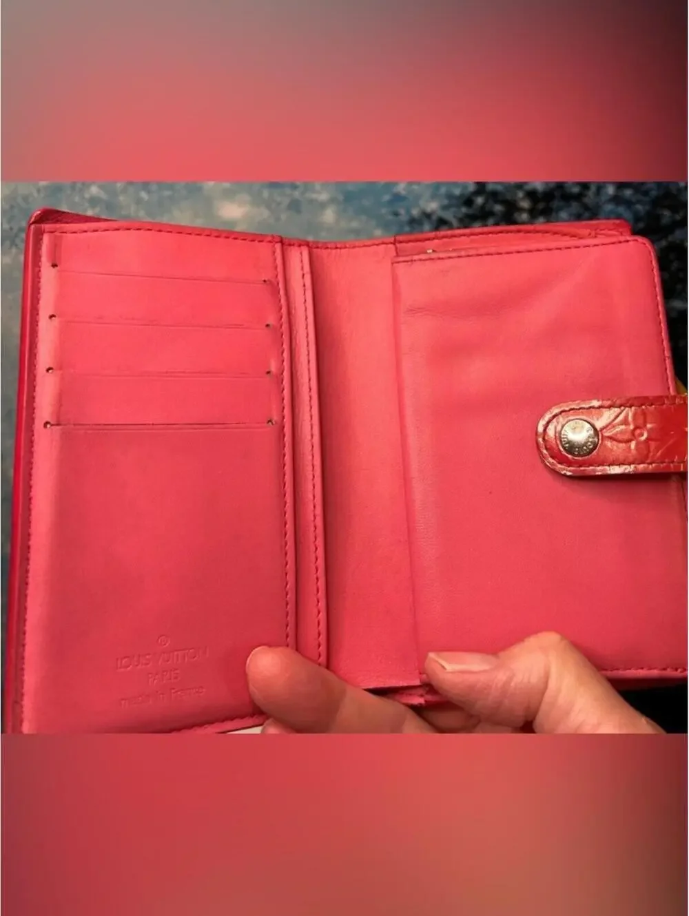Louis Vuitton Bifold Vernis Pink French Wallet with KISS Lock Clasp VGC